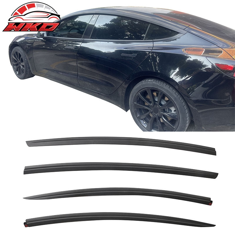 For 17-26 Tesla Model 3 ABS Window Visor Sun Rain Guard Matte Carbon Fiber Print