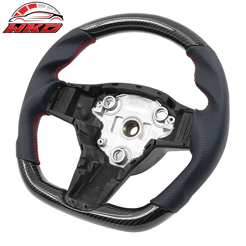 Wholesale 17-25 Tesla Model 3 & Y Steering Wheel Carbon Fiber Leather W/ Red Stitch