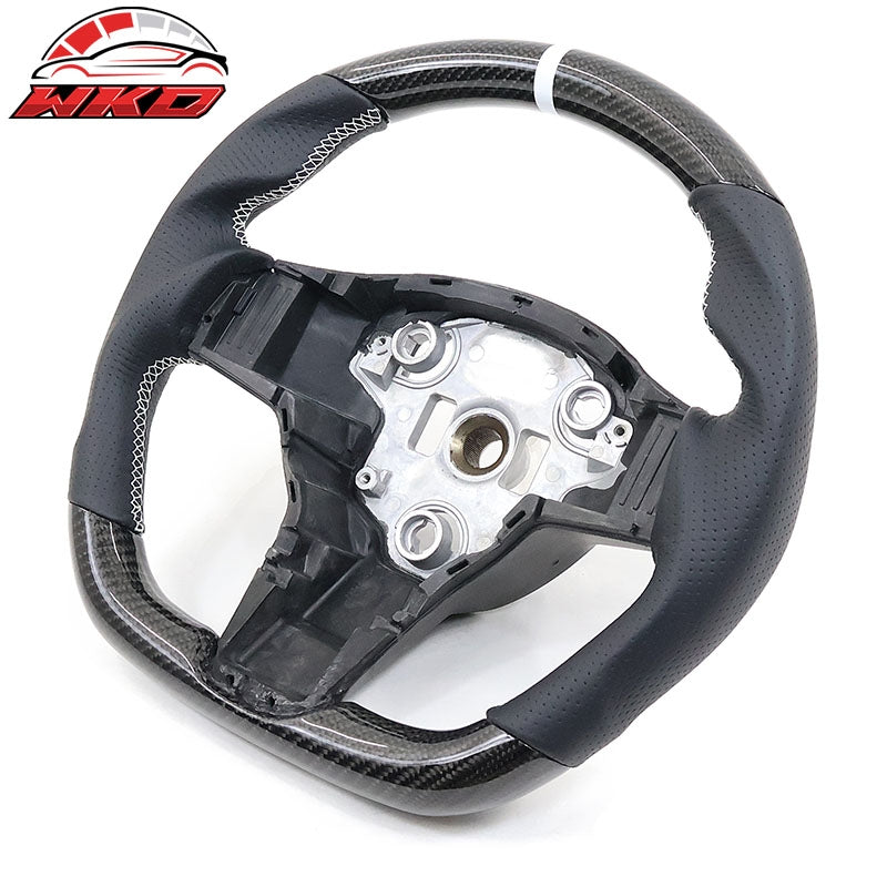 Wholesale 17-25 Tesla Model 3 & Y Steering Wheel Carbon Fiber Leather W/ White Stitch