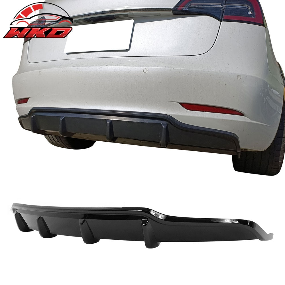 For 17-23 Tesla Model 3 Rear Bumper Lip Diffuser V Style Spoiler #PBSB Black