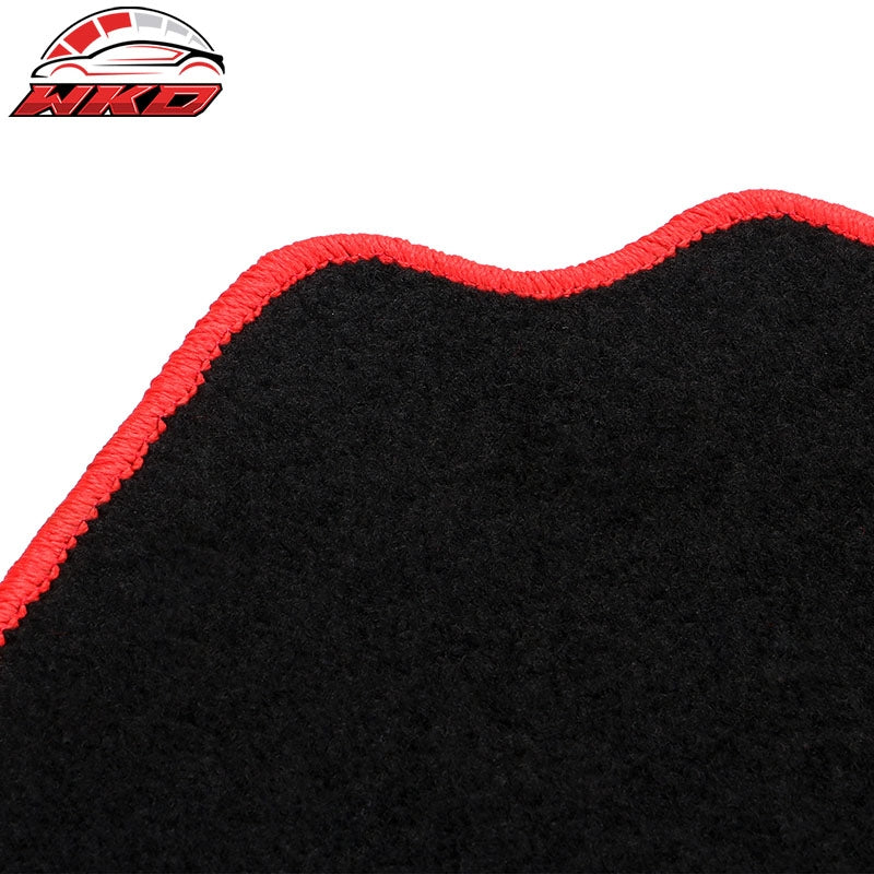 Fits 12-20 Tesla Model S Floor Mats Carpet Front Rear Nylon Black W/ Red Border
