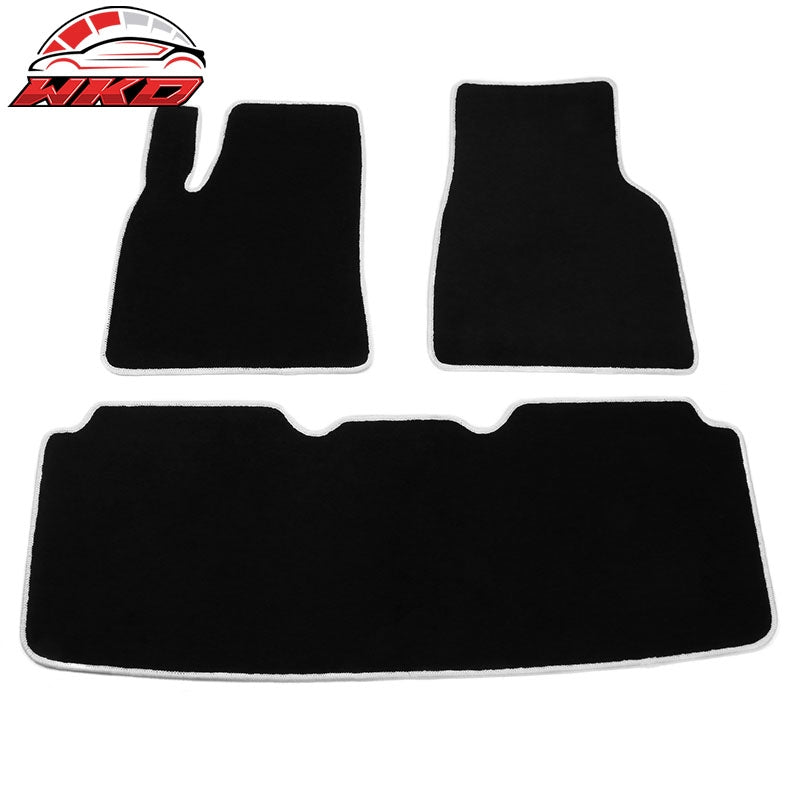 Wholesale 12-20 Tesla Model S Floor Mats Carpet Front Rear Nylon Black W/ White Border