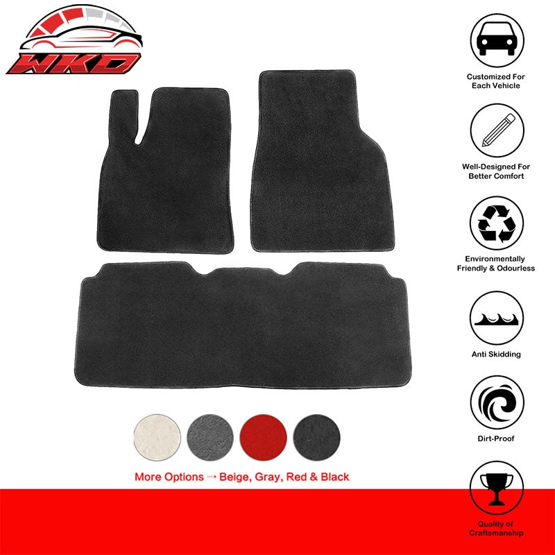 Fits 12-20 Tesla Model S Black Nylon Floor Mats Front and Second Row