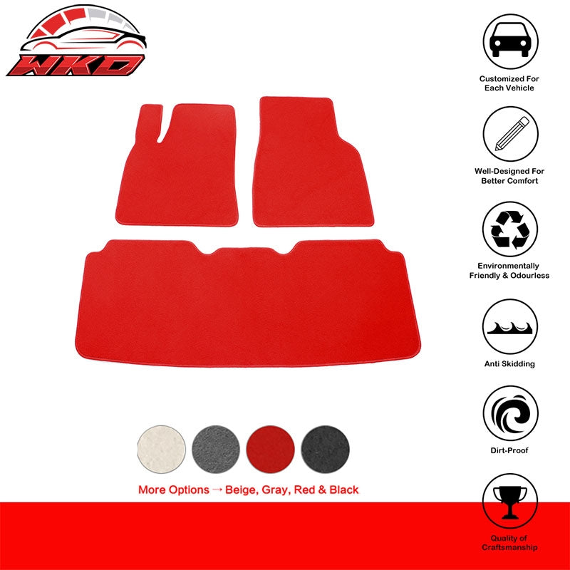 Fits 12-20 Tesla Model S Floor Mats Carpet Anti-Slip Front Rear Nylon Red - 3PCS