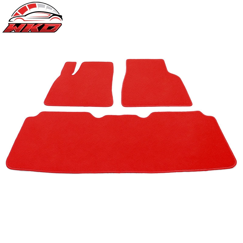 Fits 12-20 Tesla Model S Floor Mats Carpet Anti-Slip Front Rear Nylon Red - 3PCS