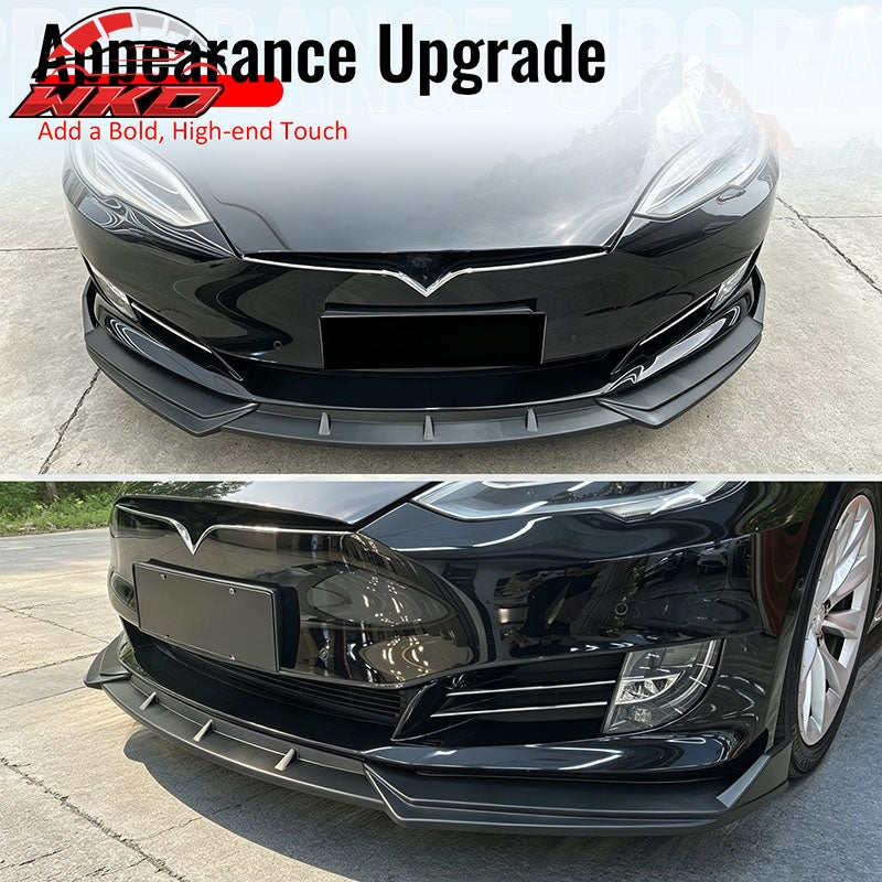 For 16-21 Tesla Model S Front Bumper Lip Splitter Splitter PP Carbon Fiber Print