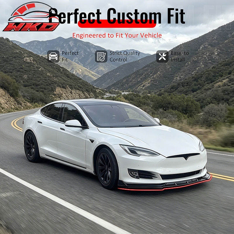 Fits 16-21 Tesla Model S Front Bumper Lip Splitter Chin Splitter PP Gloss Black
