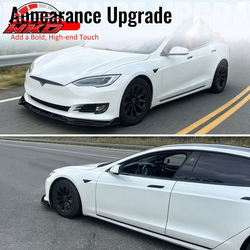 Fits 16-21 Tesla Model S Front Bumper Lip Splitter Chin Splitter PP Gloss Black