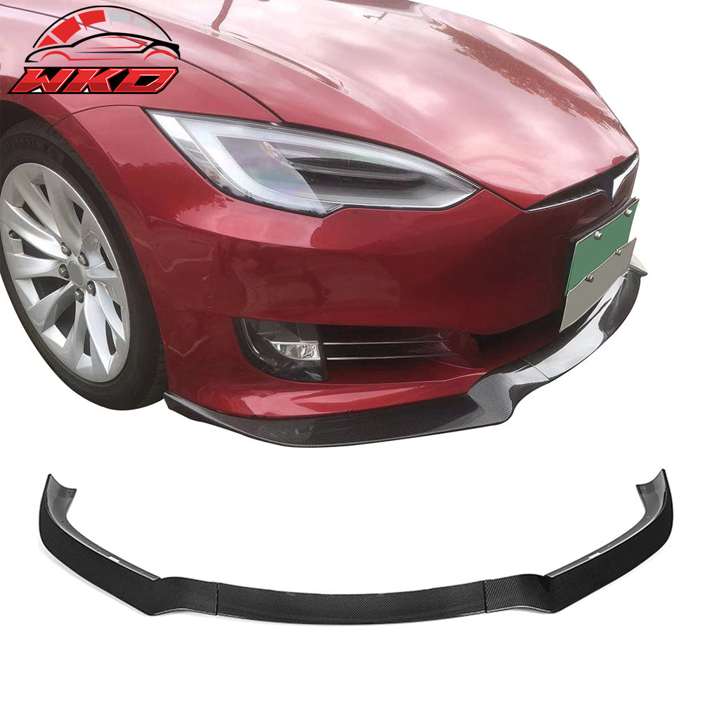 Fits 16-21 Tesla Model S Track Pack Front Bumper Lip Carbon Fiber 3PC Spoiler