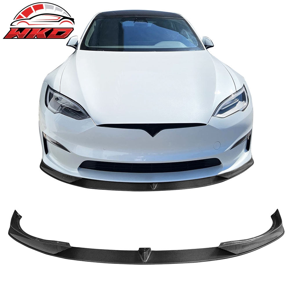 Wholesale 21-26 Tesla Model S V Style Gloss Black Carbon Fiber CF Front Bumper Lip 3PC