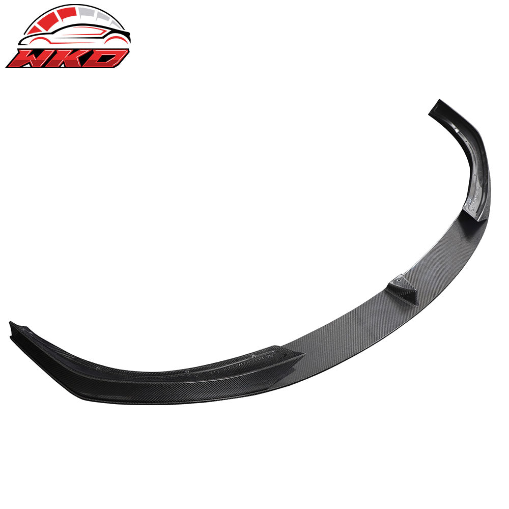Fit 21-25 Tesla Model S V Style Gloss Black Carbon Fiber CF Front Bumper Lip 3PC