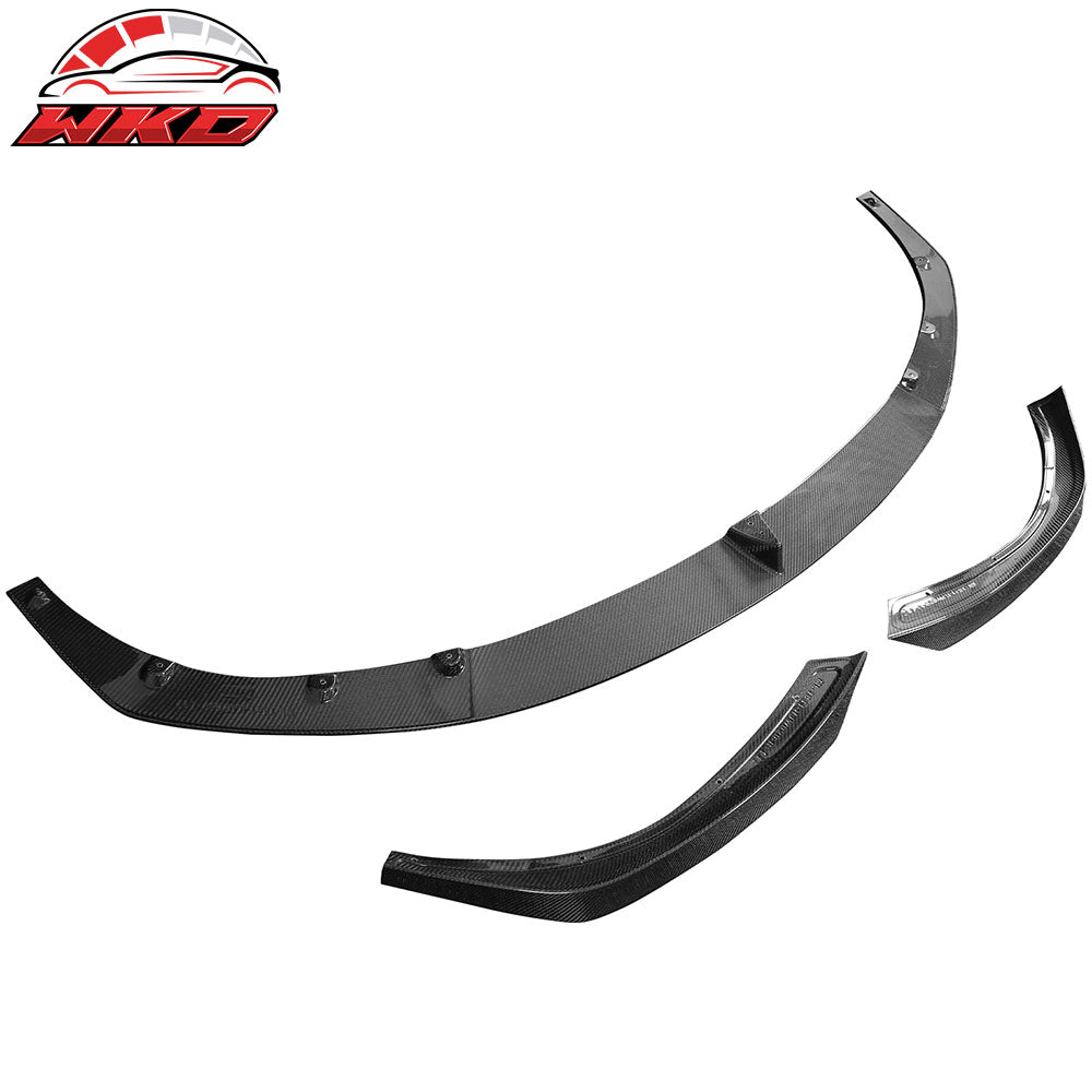 Fit 21-25 Tesla Model S V Style Gloss Black Carbon Fiber CF Front Bumper Lip 3PC