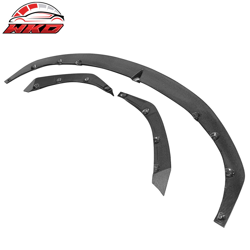 Fit 21-25 Tesla Model S V Style Gloss Black Carbon Fiber CF Front Bumper Lip 3PC