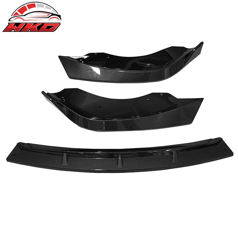Fits 21-26 Tesla Model S IKON Style Carbon Fiber Print Front Bumper Lip PP 3PCS