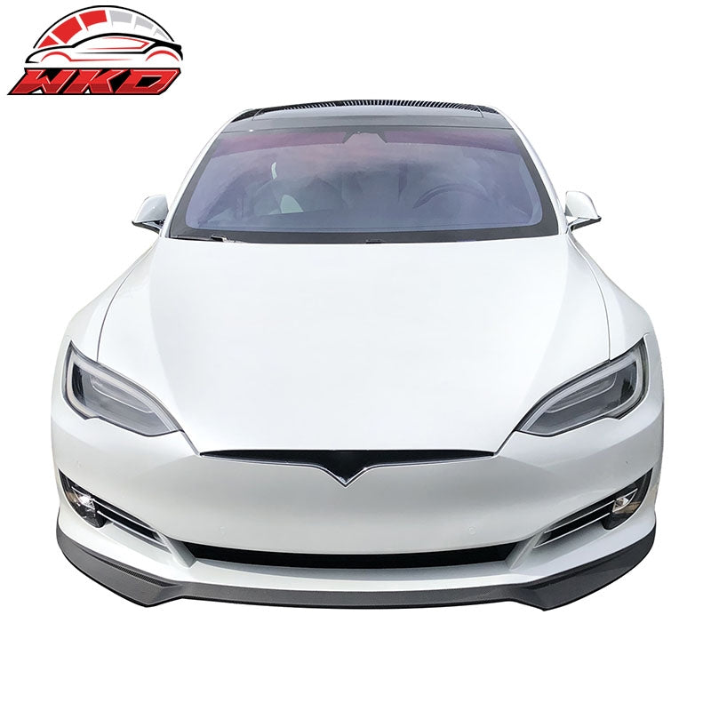 Fits 16-21 Tesla Model S IKON Style Front Bumper Lip Spoiler Matte Carbon Fiber