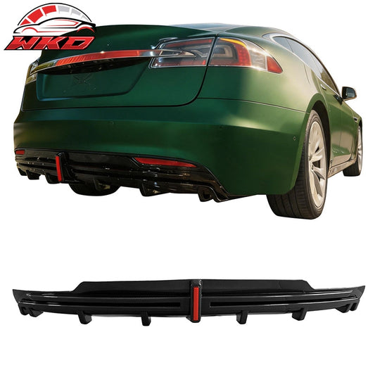 Wholesale 16-21 Tesla Model S LED Rear Bumper Diffuser W/ Fin PP Carbon Fiber Print