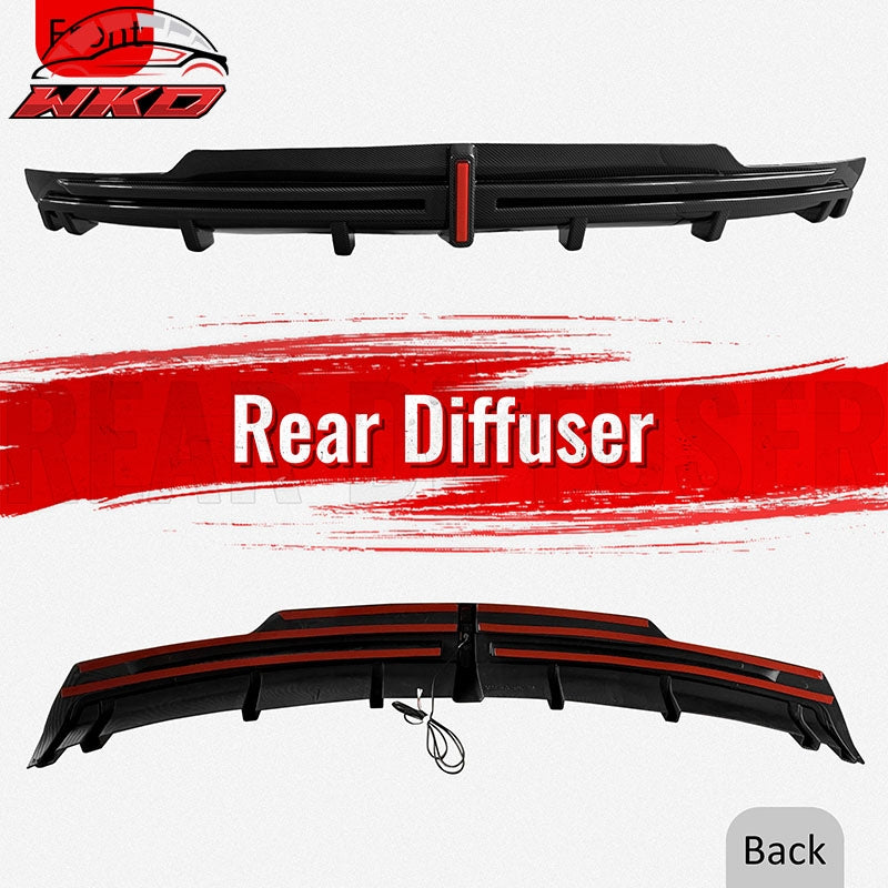 Fits 16-21 Tesla Model S LED Rear Bumper Diffuser W/ Fin PP Carbon Fiber Print