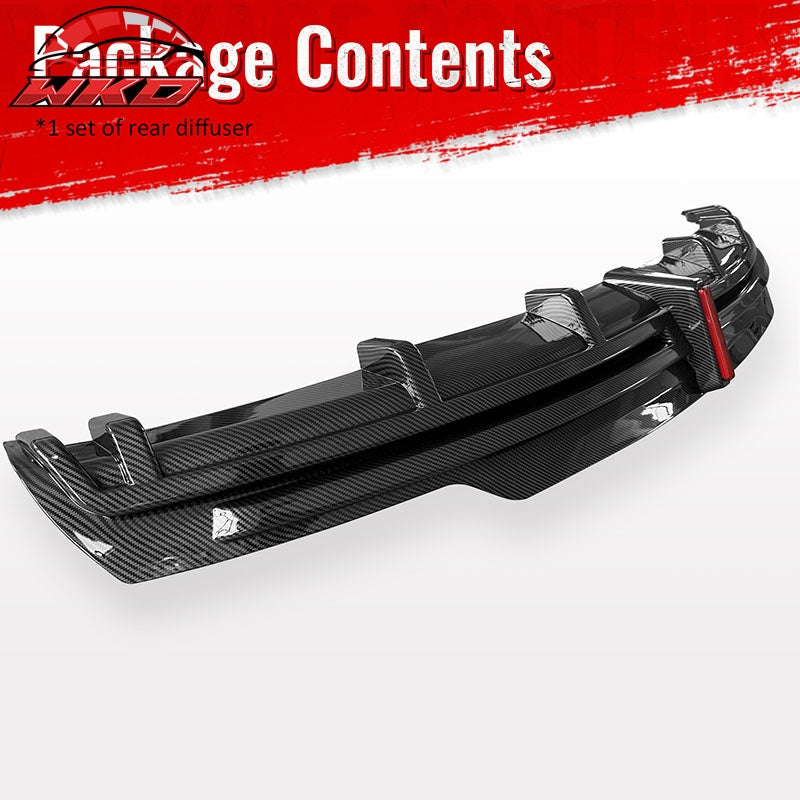 Fits 16-21 Tesla Model S LED Rear Bumper Diffuser W/ Fin PP Carbon Fiber Print
