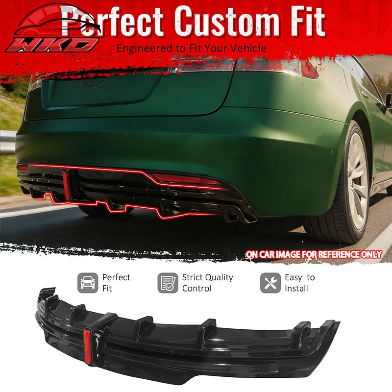 Fits 16-21 Tesla Model S LED Rear Bumper Diffuser Lip W/ 7-Fin PP Gloss Black