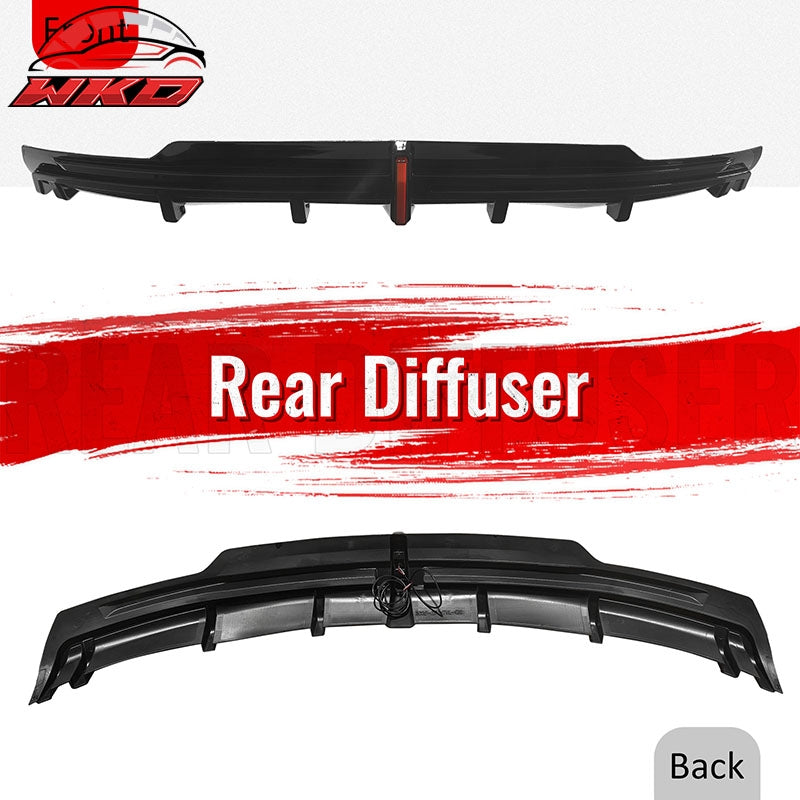 Fits 16-21 Tesla Model S LED Rear Bumper Diffuser Lip W/ 7-Fin PP Gloss Black