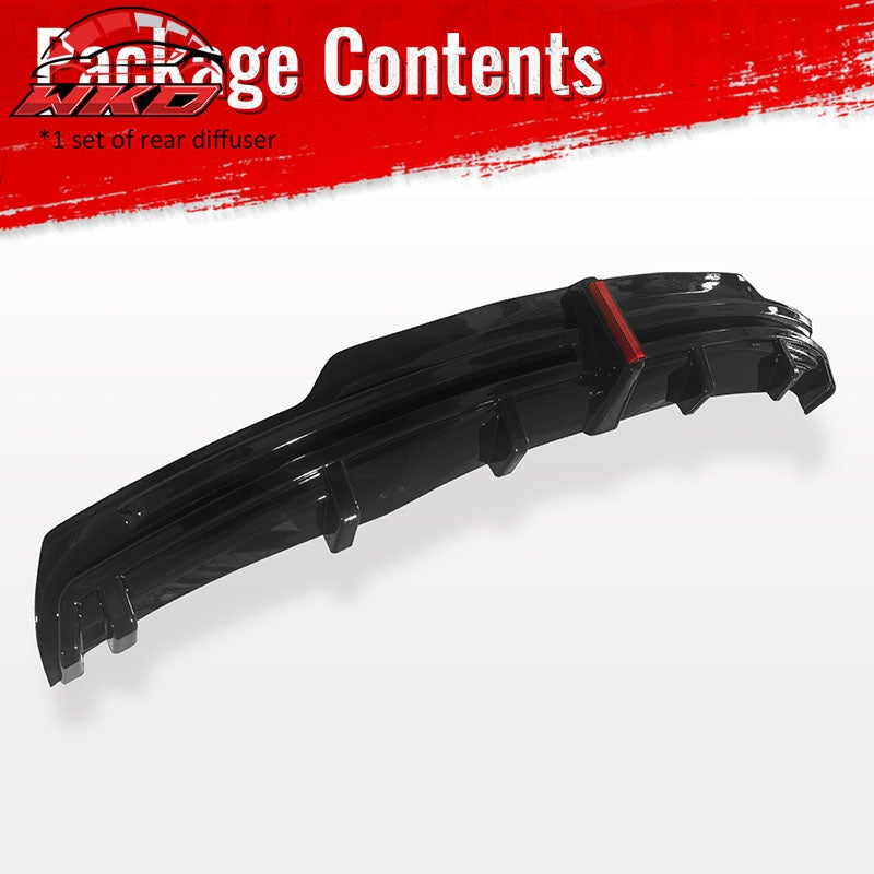 Fits 16-21 Tesla Model S LED Rear Bumper Diffuser Lip W/ 7-Fin PP Gloss Black