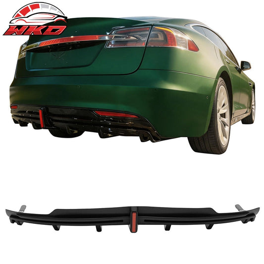 Wholesale 16-21 Tesla Model S LED Rear Bumper Diffuser Lip W/ 7-Fin PP Matte Black