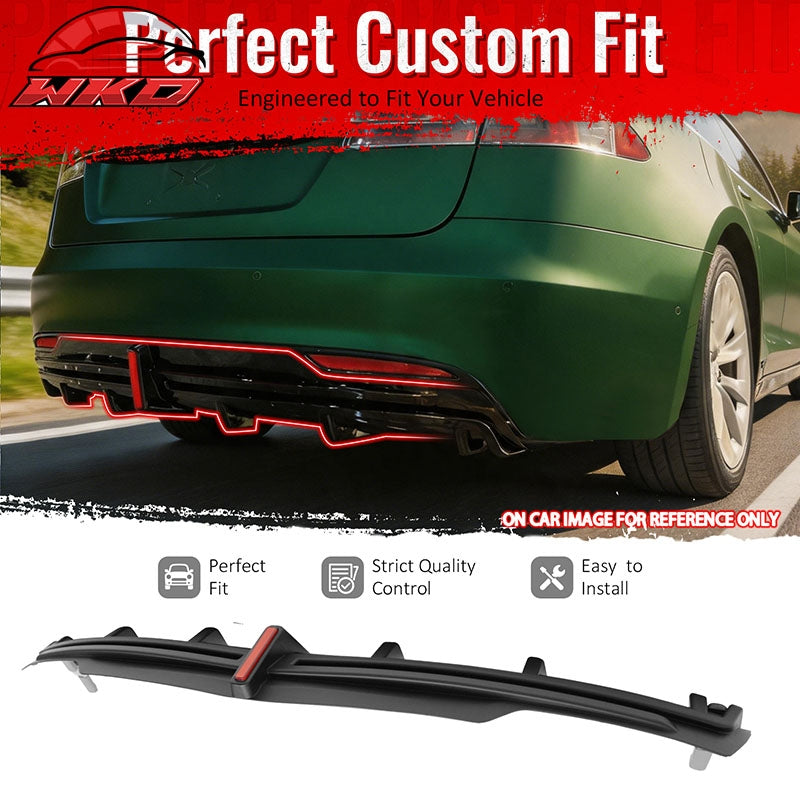 Fits 16-21 Tesla Model S LED Rear Bumper Diffuser Lip W/ 7-Fin PP Matte Black
