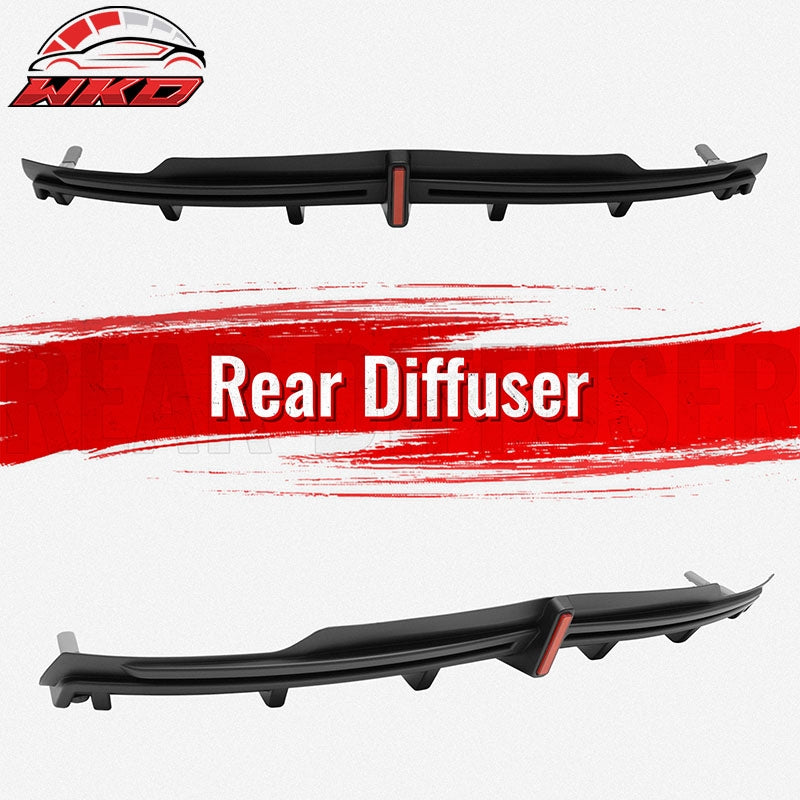 Fits 16-21 Tesla Model S LED Rear Bumper Diffuser Lip W/ 7-Fin PP Matte Black