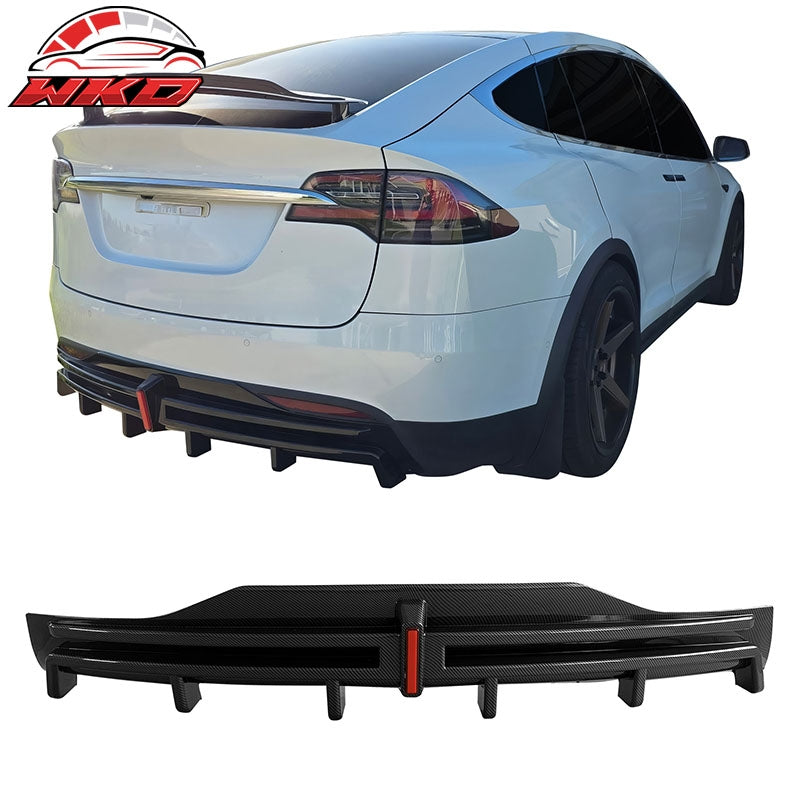 Wholesale For 16-21 Tesla Model X LED Rear Bumper Diffuser Lip W/ 6-Fin Carbon Fiber Print