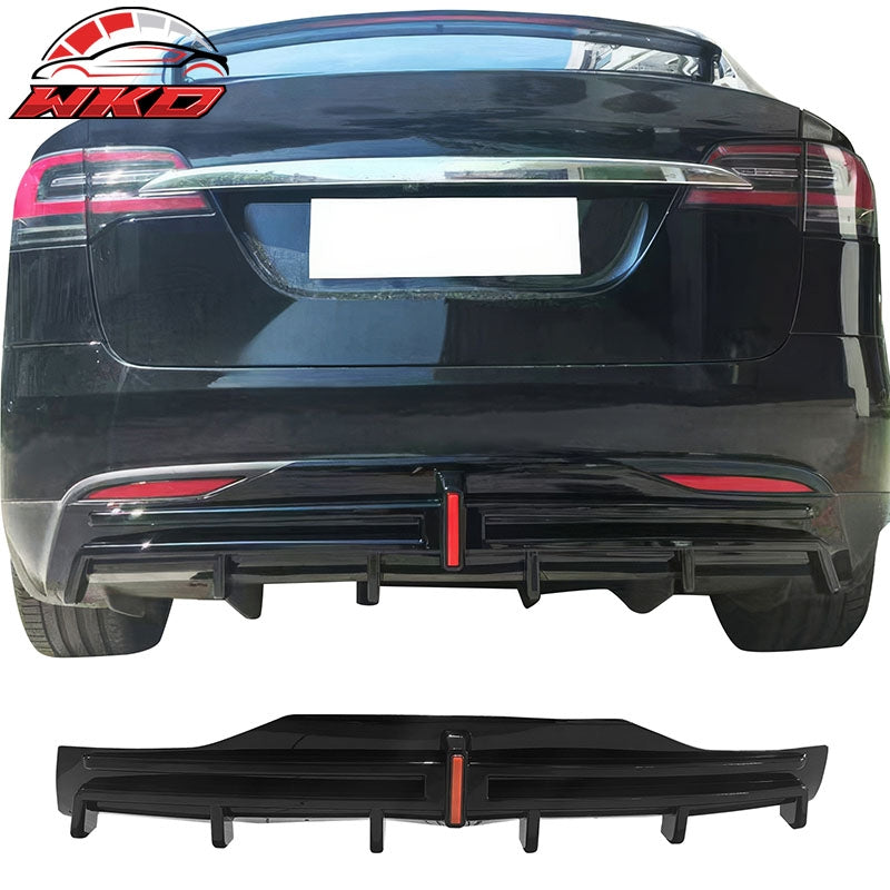 Wholesale 16-21 Tesla Model X LED Rear Bumper Diffuser Lip W/ 6-Fin PP Gloss Black