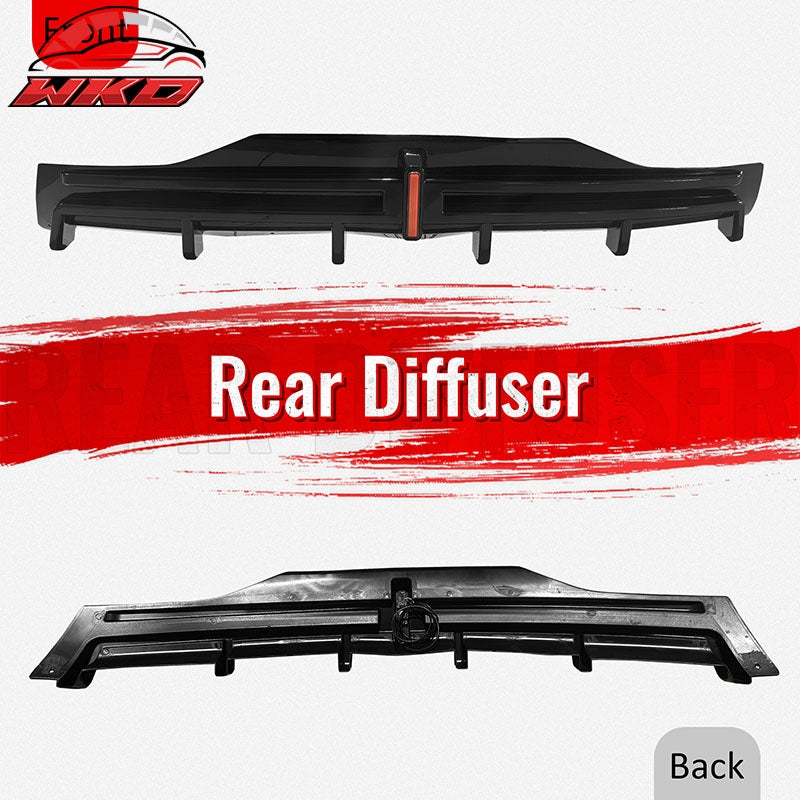 Fits 16-21 Tesla Model X LED Rear Bumper Diffuser Lip W/ 6-Fin PP Gloss Black