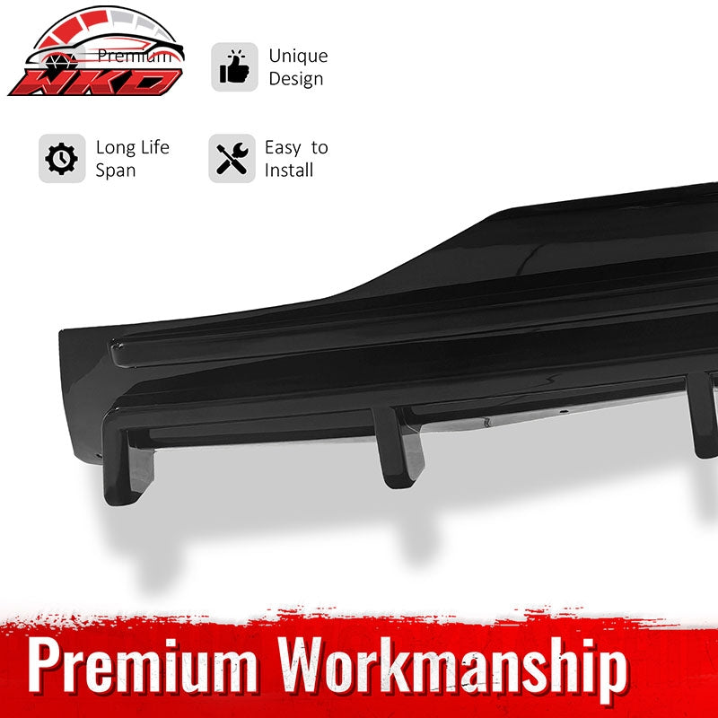 Fits 16-21 Tesla Model X LED Rear Bumper Diffuser Lip W/ 6-Fin PP Gloss Black
