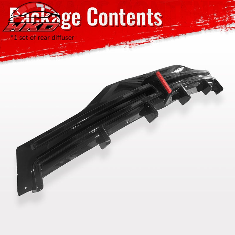 Fits 16-21 Tesla Model X LED Rear Bumper Diffuser Lip W/ 6-Fin PP Gloss Black