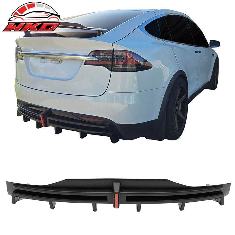Wholesale 16-21 Tesla Model X LED Rear Bumper Diffuser Lip W/ 6-Fin PP Matte Black