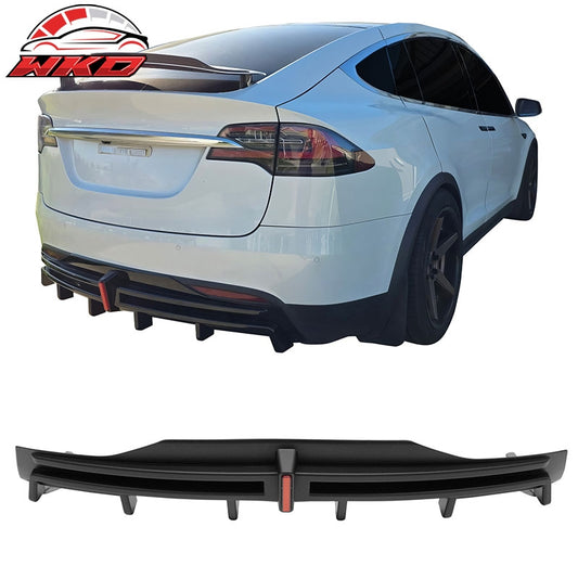 Wholesale 16-21 Tesla Model X LED Rear Bumper Diffuser Lip W/ 6-Fin PP Matte Black