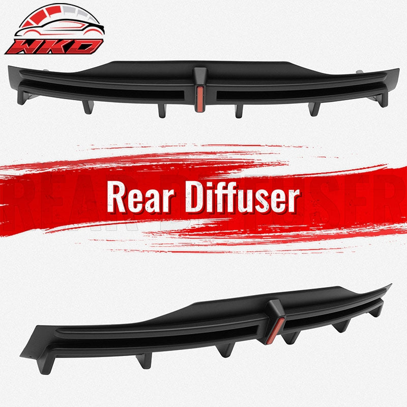 Fits 16-21 Tesla Model X LED Rear Bumper Diffuser Lip W/ 6-Fin PP Matte Black