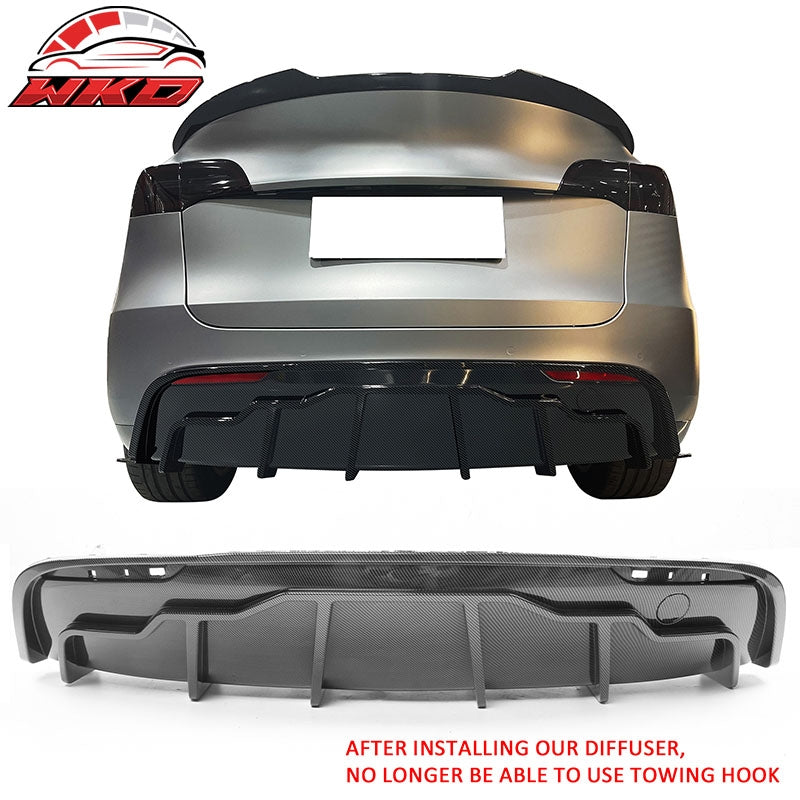 Fits 20-25 Tesla Model Y Carbon Fiber Print Rear Bumper Lip Diffuser Splitter