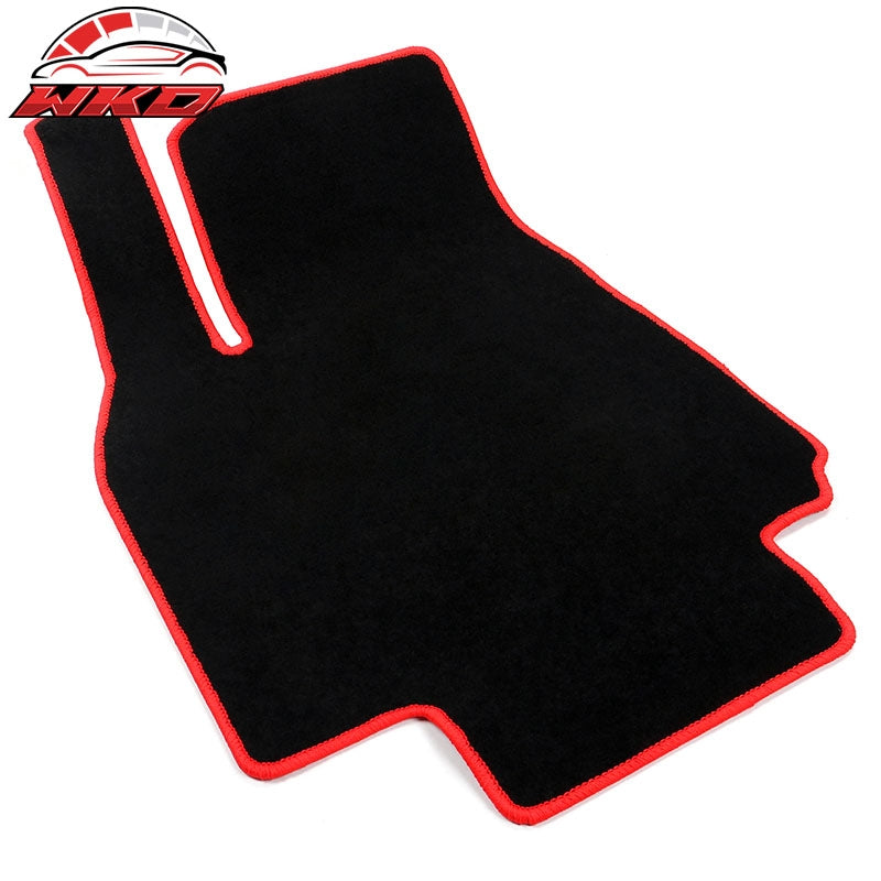 For 20-25 Tesla Model Y Floor Mats Carpet Front Rear Nylon Black W/ Red Border