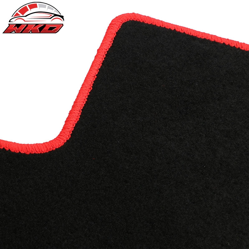 For 20-25 Tesla Model Y Floor Mats Carpet Front Rear Nylon Black W/ Red Border