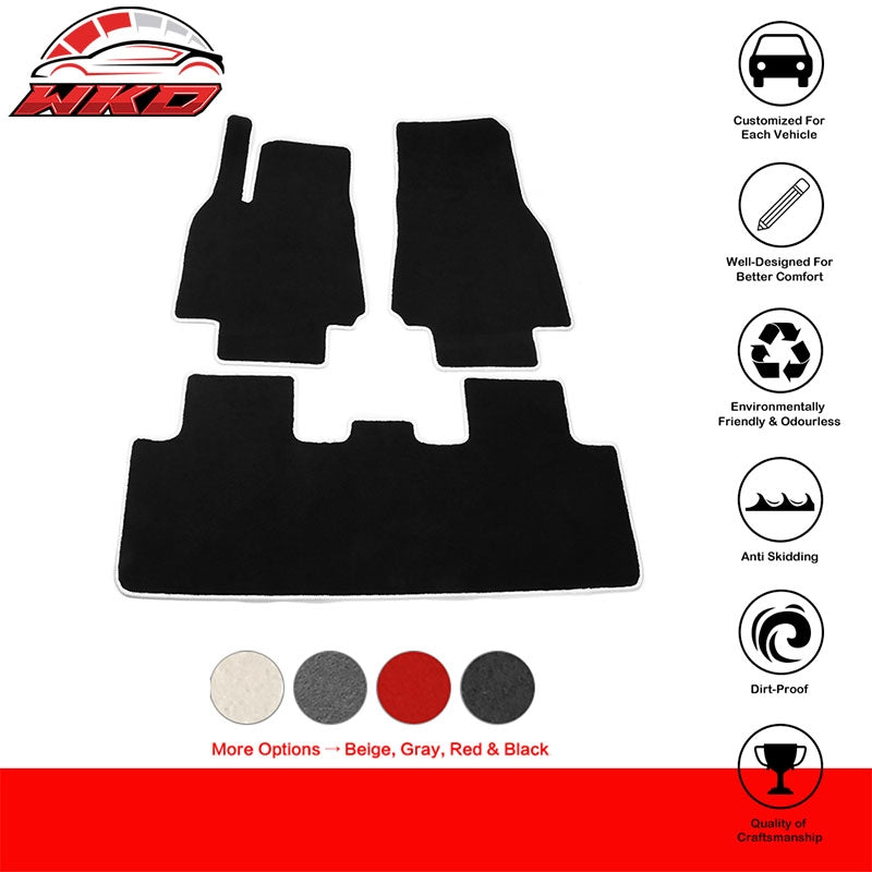 For 20-25 Tesla Model Y Floor Mats Carpet Front Rear Nylon Black W/ White Border
