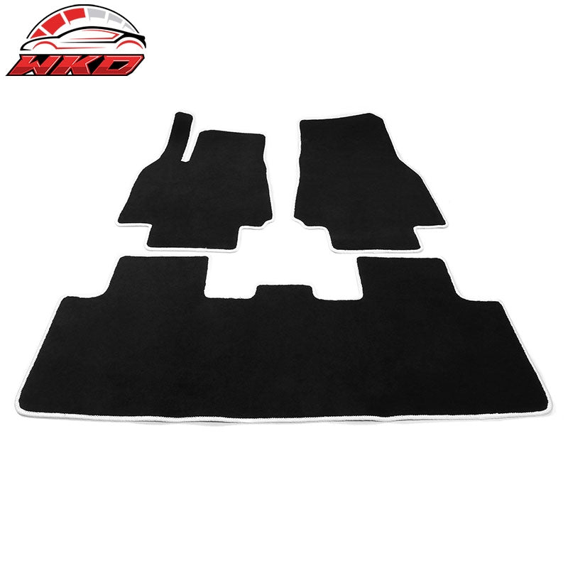 For 20-25 Tesla Model Y Floor Mats Carpet Front Rear Nylon Black W/ White Border