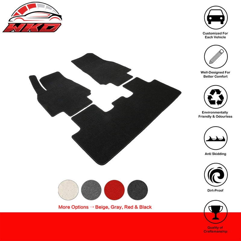 Fits 20-25 Tesla Model Y 4-Door Floor Mats Carpet Front & Rear Nylon Black 3PCS