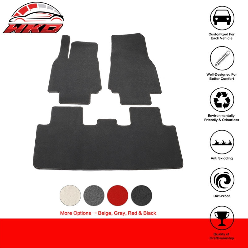 Fits 20-25 Tesla Model Y 4-Door Floor Mats Carpet Front & Rear Nylon Gray - 3PCS