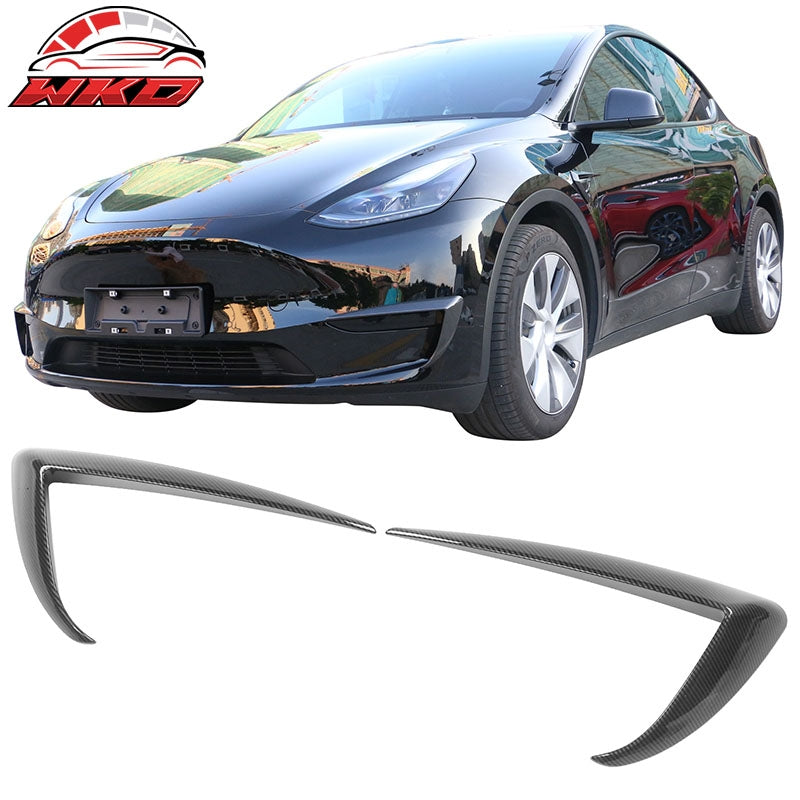 Fits 20-24 Tesla Model Y Carbon Fiber Print Fog Light Trim Eyebrows Cover ABS