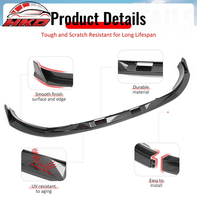 Fits 25-26 Tesla Model Y Front Bumper Lip Carbon Fiber Print 3PC ABS V2 Spoiler