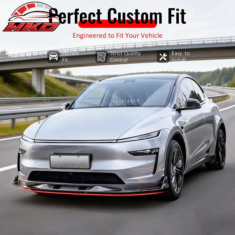 For 25-26 Tesla Model Y Front Bumper Lip Gloss Black Spoiler 3PC ABS V2 Splitter