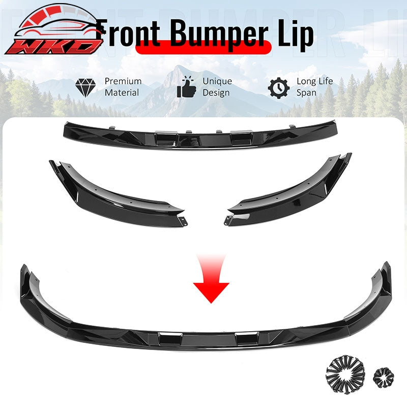 For 25-26 Tesla Model Y Front Bumper Lip Gloss Black Spoiler 3PC ABS V2 Splitter