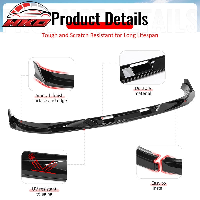 For 25-26 Tesla Model Y Front Bumper Lip Gloss Black Spoiler 3PC ABS V2 Splitter