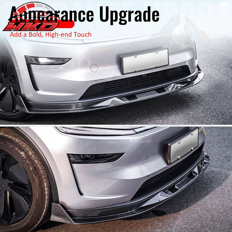 For 25-26 Tesla Model Y Front Bumper Lip Gloss Black Spoiler 3PC ABS V2 Splitter