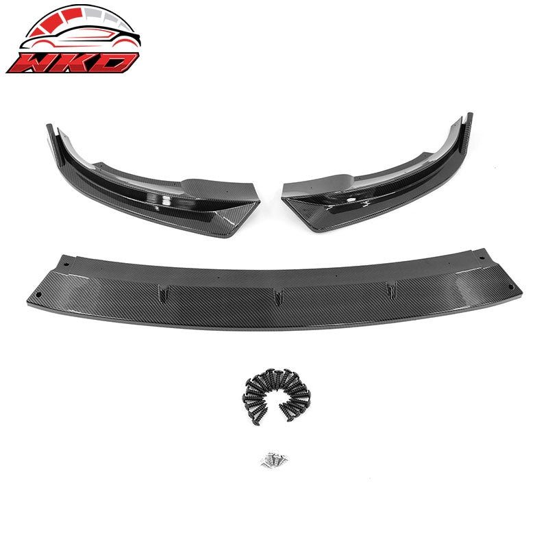 Fits 20-25 Tesla Model Y Front Bumper Lip Spoiler Carbon Fiber Print PP 3PC